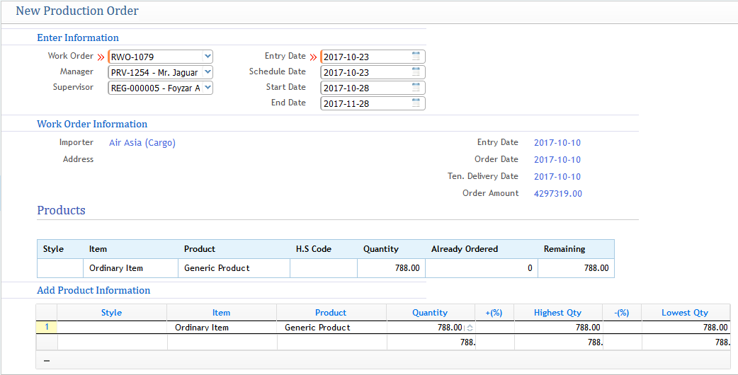 Production Order